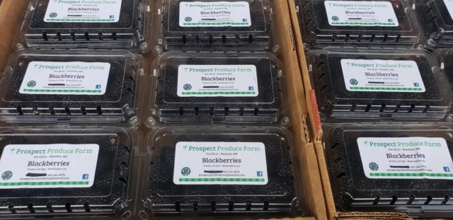 Three containers of berries sitting on top of a table.